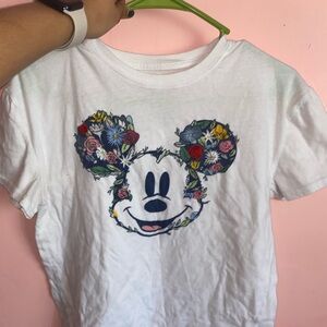 Disney Kids White Mickey Mouse Floral T-Shirt